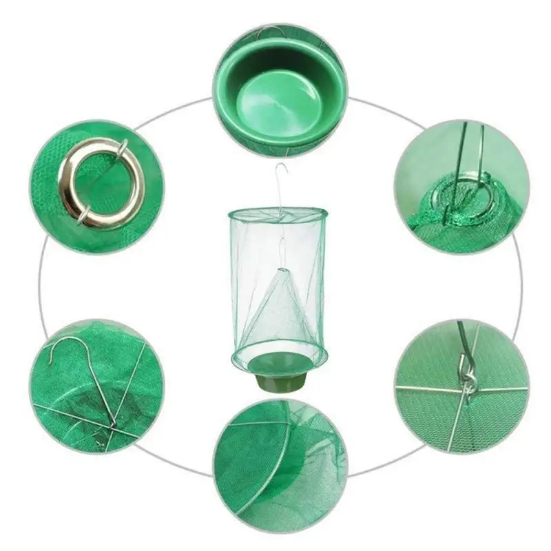 8/16/24PCS Fly Traps Outdoor Insect Catcher Killer Pest Control Reusable Hanging Flytrap Cage Garden Hanging Fly Catcher Net Tra