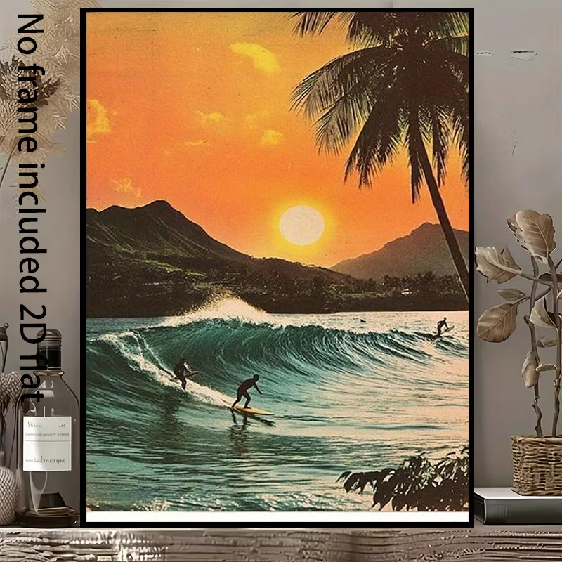 2D Flat, 2D Flat, 1pc of Decorative Canvas Art Featuring a Surfer at Sunset: a Tropical Beach Canvas Artwork That Captures Th