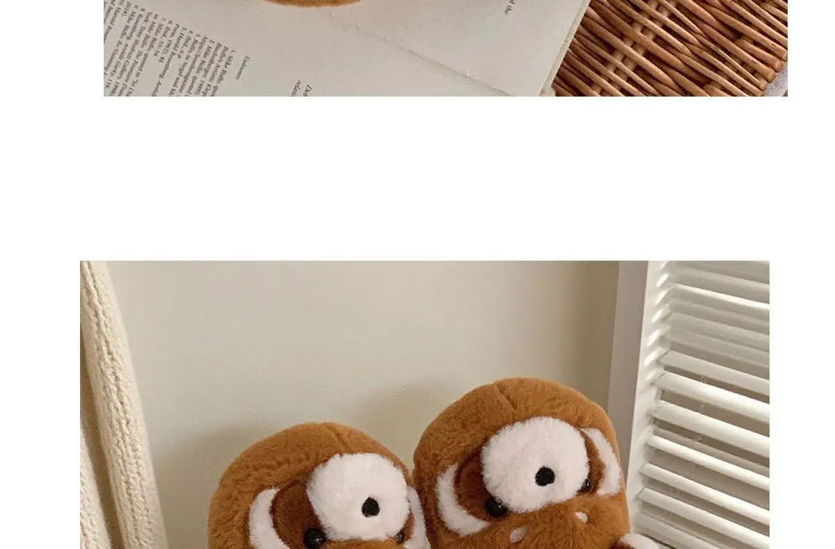 Niedliche braune Waschbär-Hausschuhe für Damen und Herren, große Größen, Tierfell-Slipper, flauschige Hausschuhe für Paare. – Detail 21