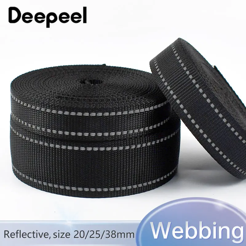 

5Meters 20-38mm Nylon Reflective Webbing Black Strap Backpack Ribbon for Pet Rope Clothes Bag Decor Belt DIY Sewing Accessories
