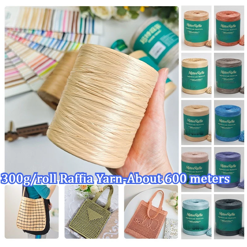 

300g/roll Raffia Yarn Handmade Crocheting Imitation Cotton Grass Yarn Recycled Straw Yarn for DIY Crochet Bags Hats & Crafts
