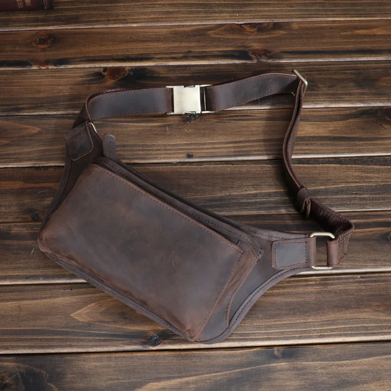 Mobile Fanny Pack Crazy Horse Leather Men's Fanny Pack Outdoor Sports Fanny Pack Cross-border Leather Chest Bag Cowhide