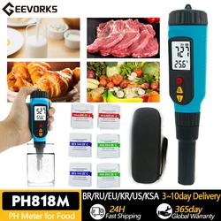 PH818M PH Meter Food Processing 2 in 1 Temperature Tester 0.00~14.00 High Precision Sensor LCD Backlight Display For Fruit Meat