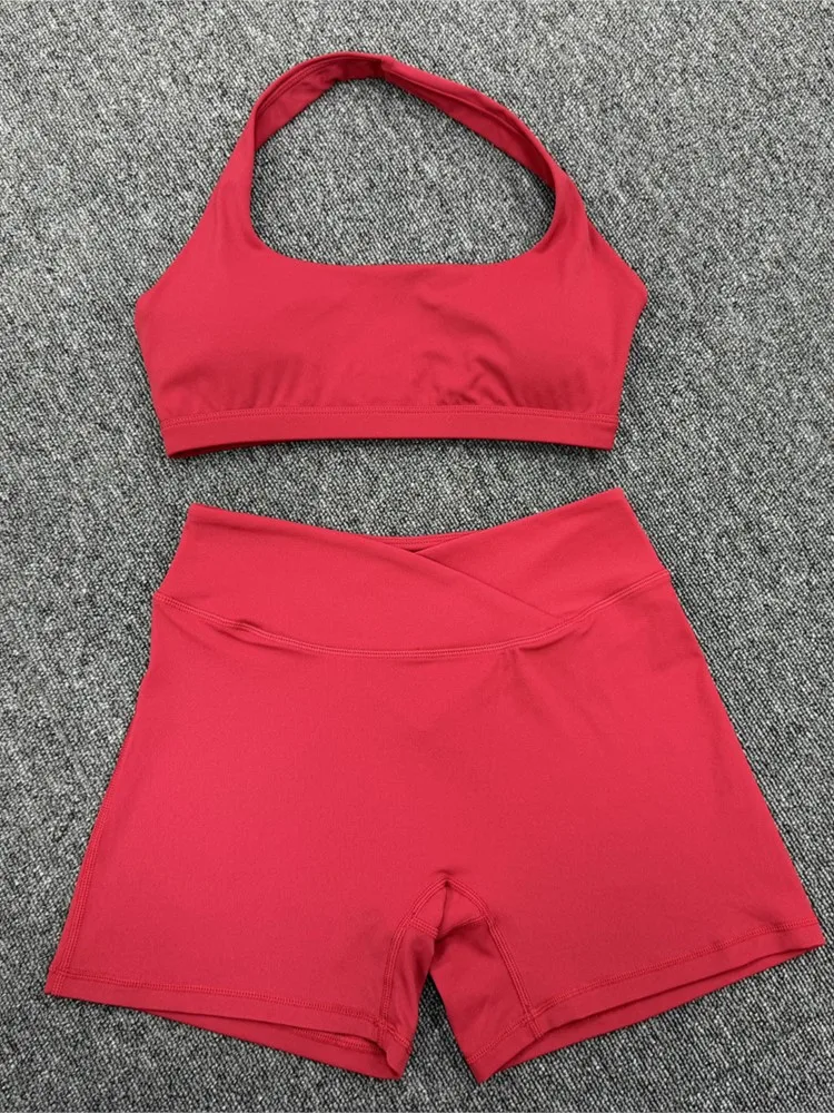 2 Piece Women Quick-Dry Sports Set O-Neck Sleeveless Top Shorts Running Fitness Workout Athletic Wear Tracksuit Sportswear