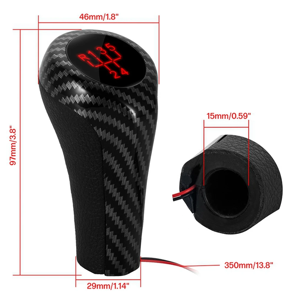 Carbon Fiber 6 Speed Manual Gear Shift Knob W/LED Red Backlight Leather Shifter Lever for BMW E46 E90 E91 E92 X1 X3 X5