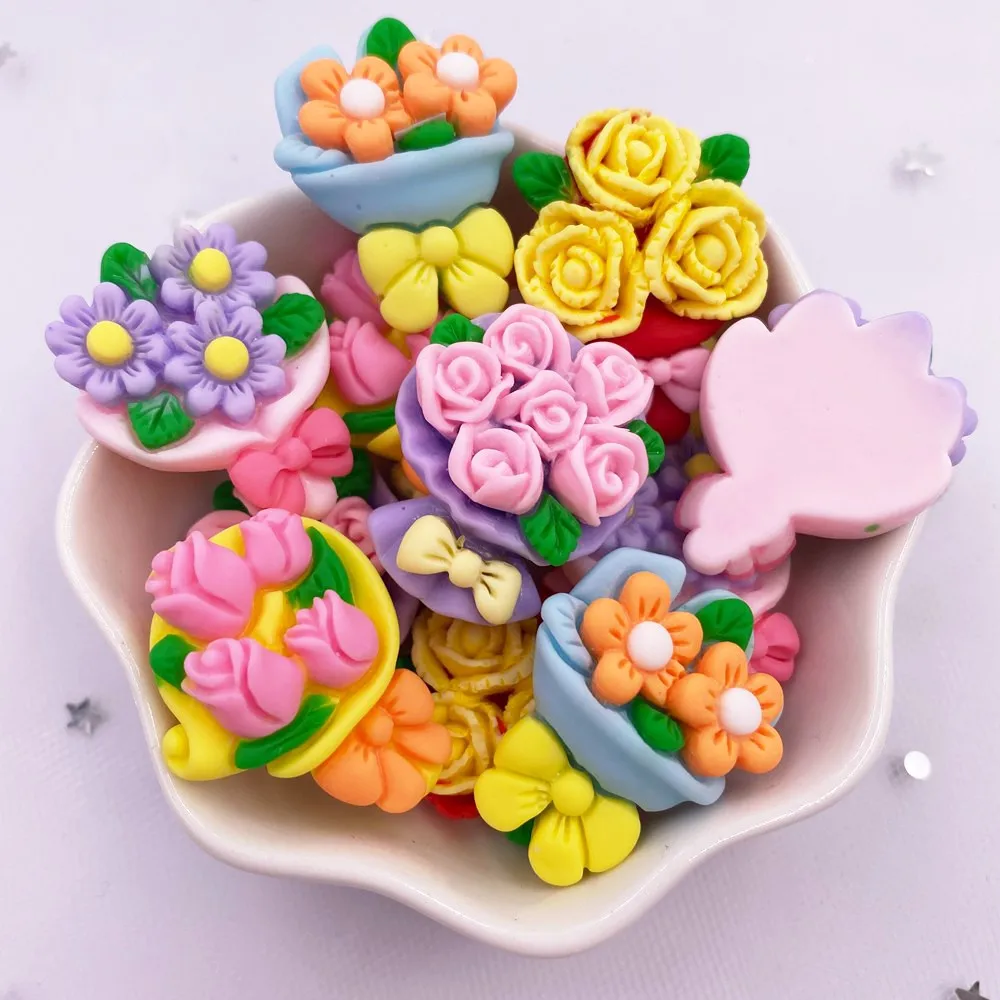 10 sztuk żywica Kawaii kolorowe malowane 3D bukiet róż Flatback kamień księga gości figurka DIY dekoracje akcesoria domowe rzemiosło OM131 — zdjęcie 4