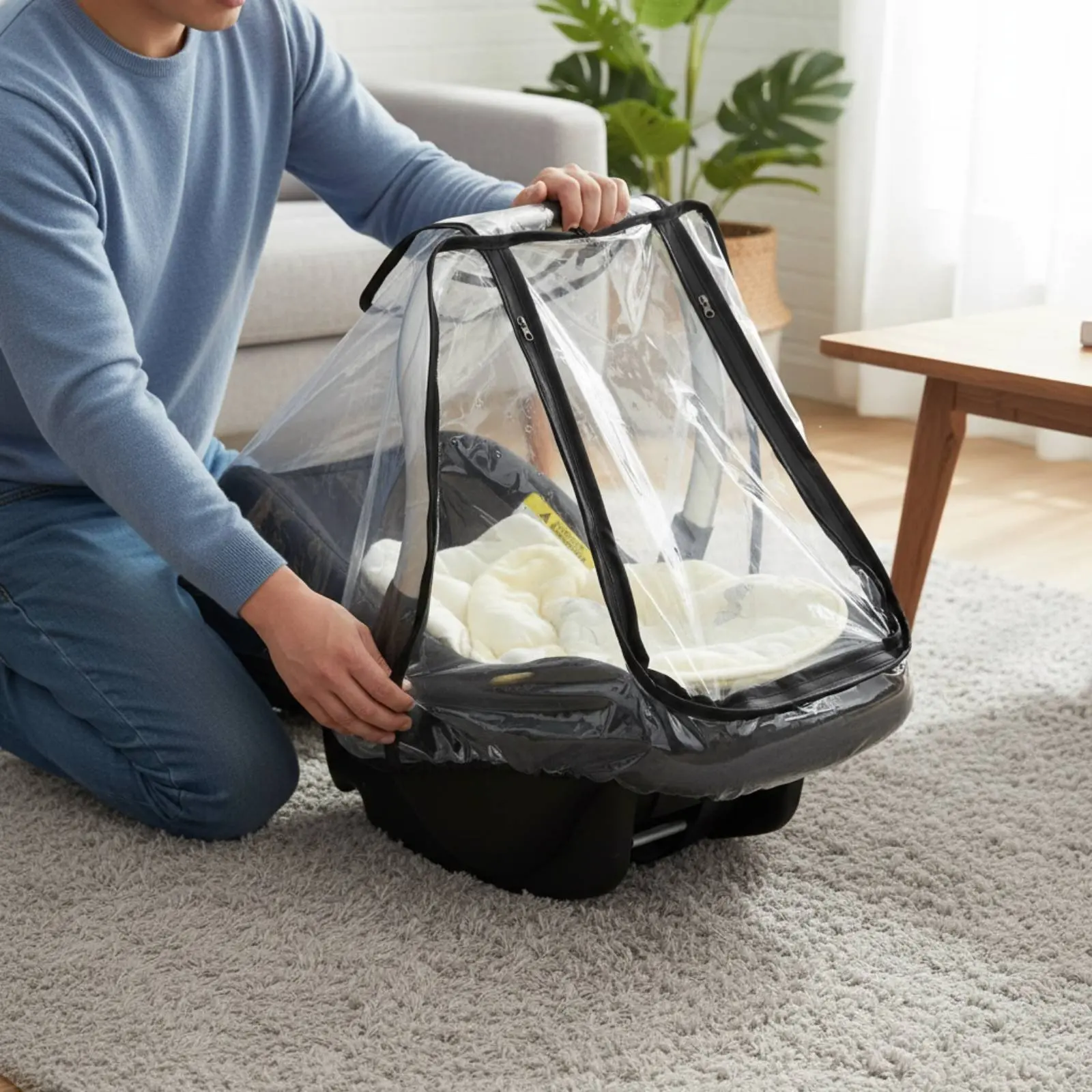 Infant Car Seat Rain Cover Full Coverage Transparent Baby Carrier Protector Windproof Car Car Seat Full Coverage-Season Use