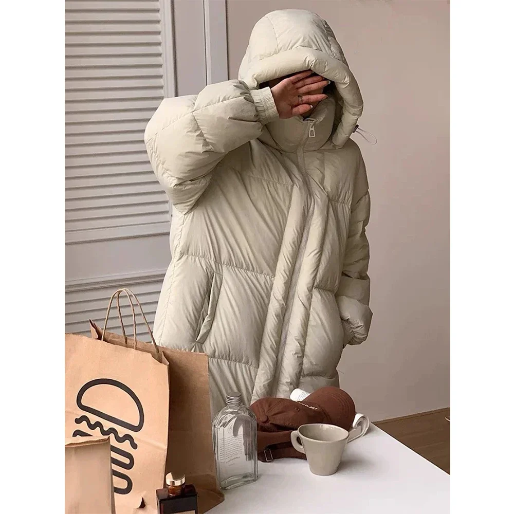 Thicken Warm Women Long White Duck Down Coat Solid Waterproof Hooded Warm Puffer Jackets Female Casual Outfits Overcoats