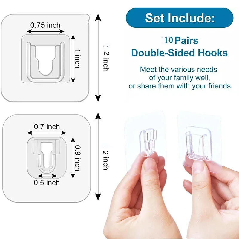 2/4/6Pairs Double Sided Adhesive Hooks Wall Hook Clear Self Adhesive Hooks Storage Holder for Bathroom Kitchen Office Hanging