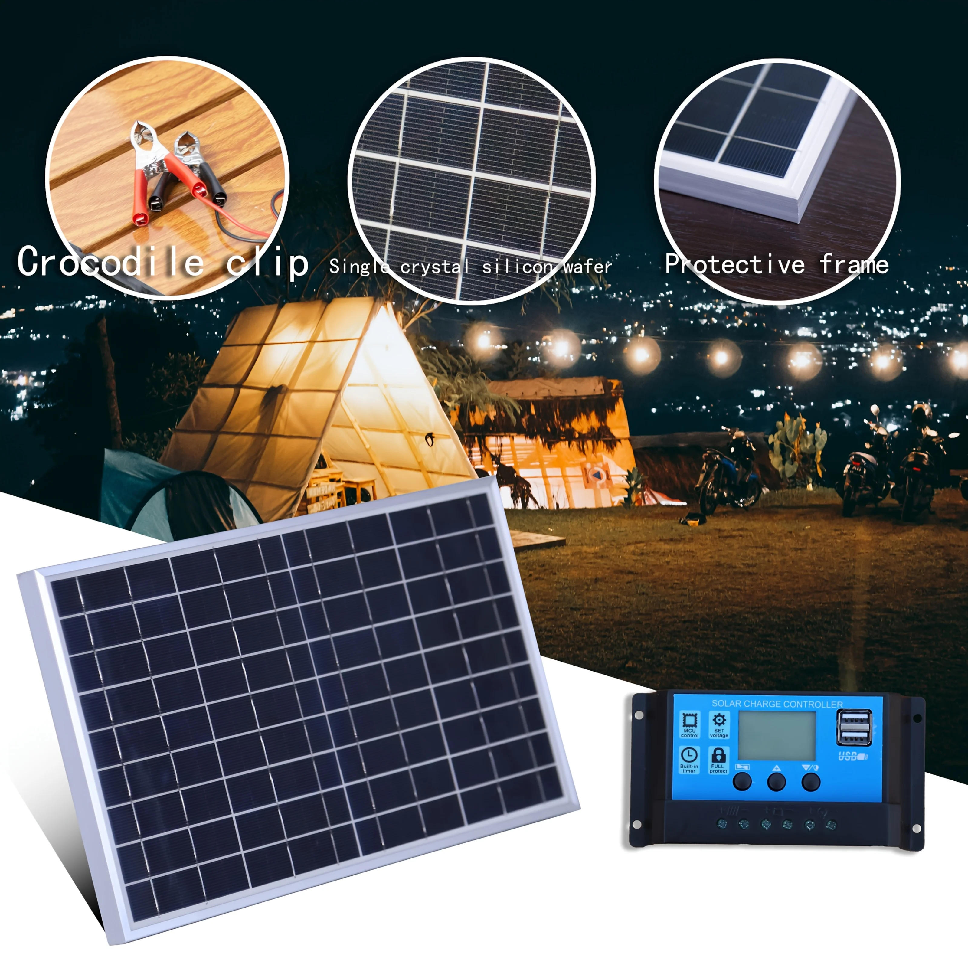 12V Solar Panel Kit 1pc/2pcs With 100A Charge Controller High Efficiency Portable Panels For RV Marine Home Off Grid System Lightweight Includes Cables And Clips view 5