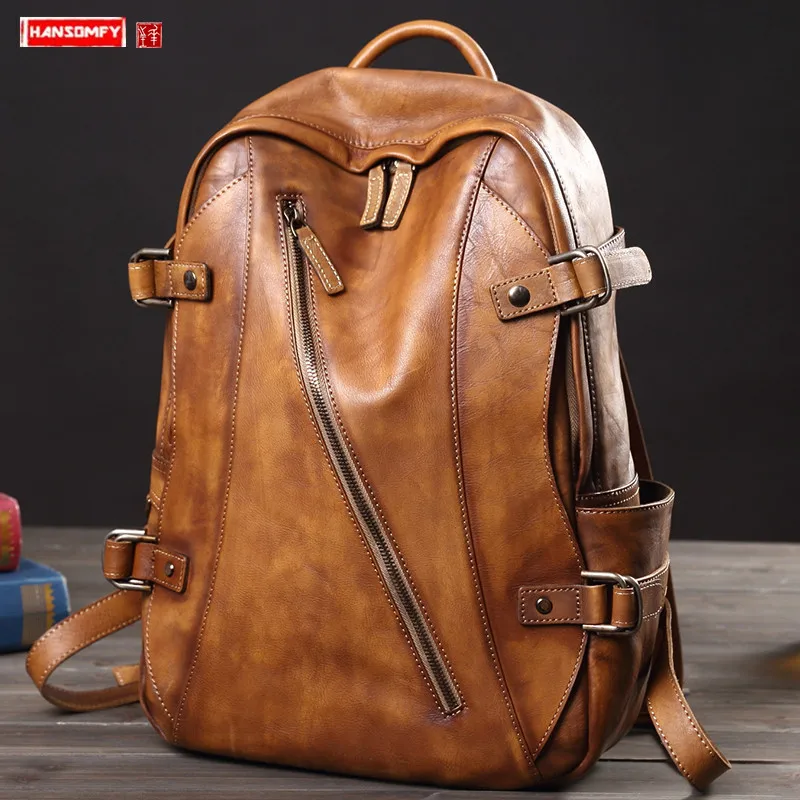 Vintage Leather Backpack Men's Backpack Casual Men Laptop Bag Travel Backpacks Computer Bag Large Capacity Retro 2024 New Wave