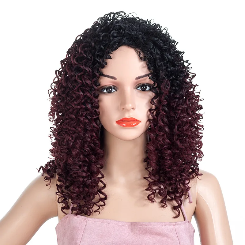 2Color Long Afro Kinky Curly Wig With Bangs For Black Women Synthetic Natural Blonde Cosplay Wigs