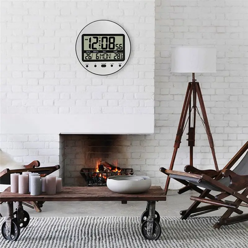 AEE2-Alarm Clock 12/24 Hour Battery Operated Self-Setting Wall / Desk Mount Calendar Digital Clock For Bedroom Bedside
