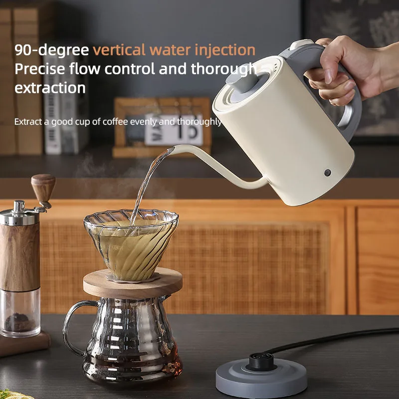 Chaleira elétrica pescoço de ganso 800ml, bule de café manual, pote de aço inoxidável 304, chaleira de água fervente com um clique, chaleira doméstica