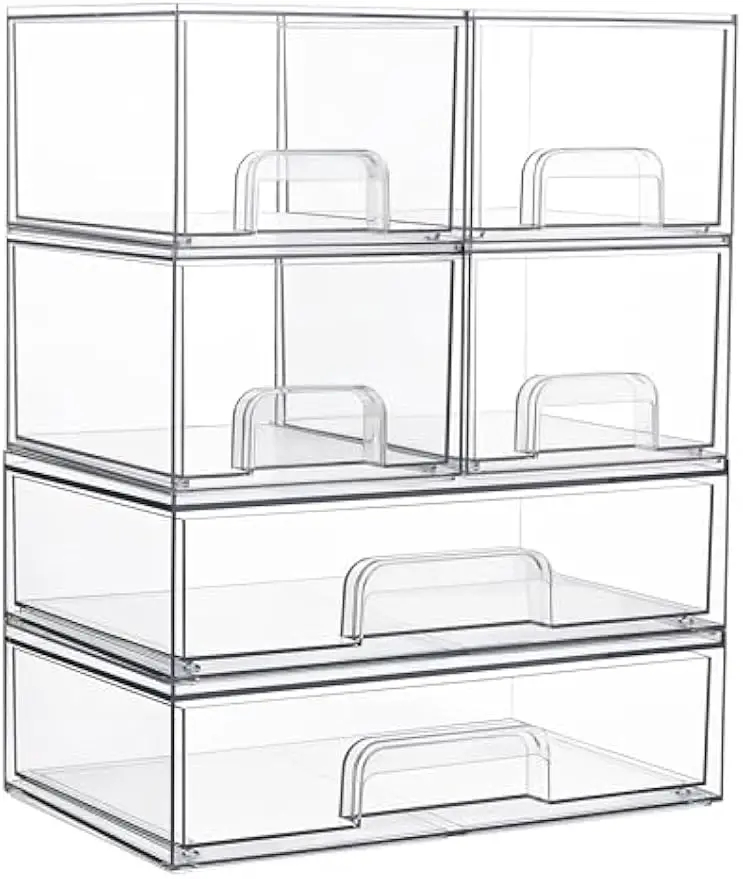 

Прозрачные штабелируемые ящики для хранения из 6 предметов, пластиковые контейнеры-органайзеры для ванной комнаты, кухни, прачечной