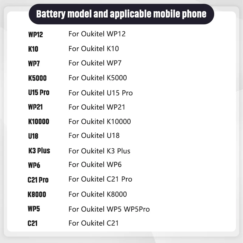 K3Plus K10 S73 S75 S76 S80 S90 S86 S105 Battery For Oukitel C21 U15 U18 WP5 WP6 WP7 WP12 WP21 K3 K10 K5000 K8000 K10000 Pro Plus