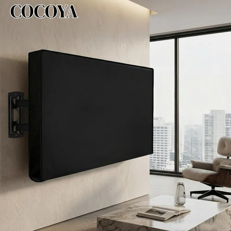 Wall Mounted Outdoor TV Cover Waterproof Dustproof TV Screen Protector Covers Black Monitor Dust Cover for Garden Backyard Patio