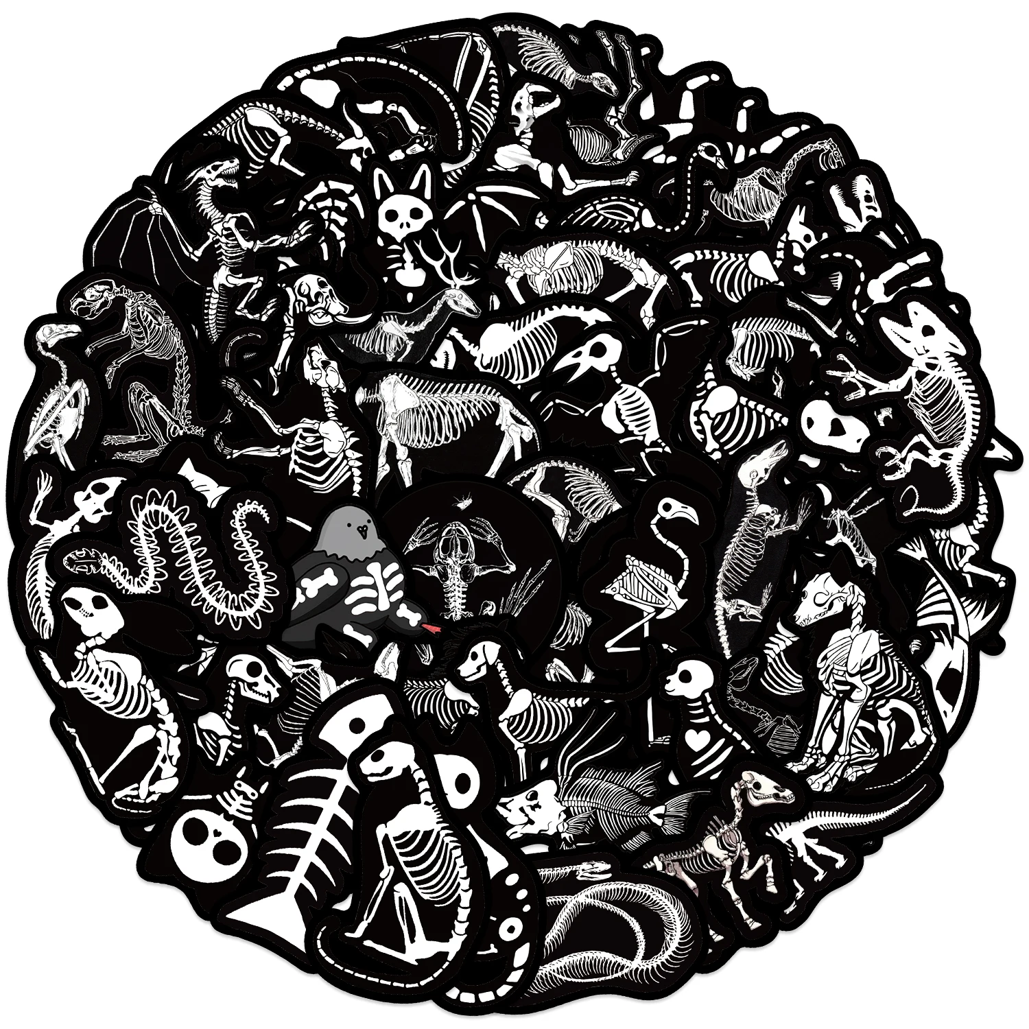 56 pçs adesivos de esqueleto animal para mala portátil telefone scrapbooking materiais diy adesivo borda preta do vintage