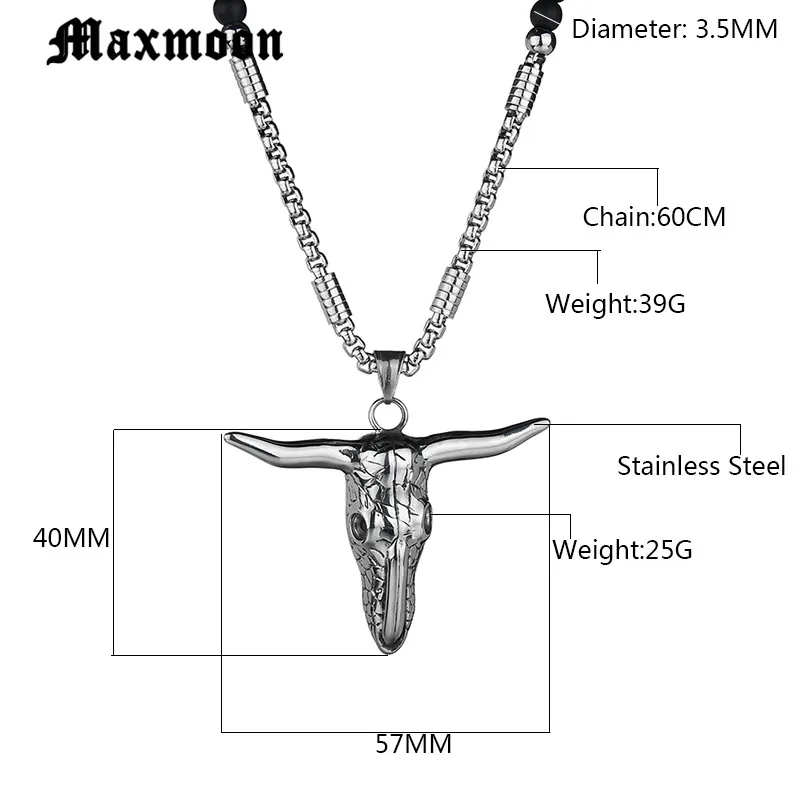 Maxmoon Steampunk Pendant Men Bijoux Necklaces Totem Bison Buffalo Bull Head Skull Necklace Punk Fashion Jewelry Collares HOT