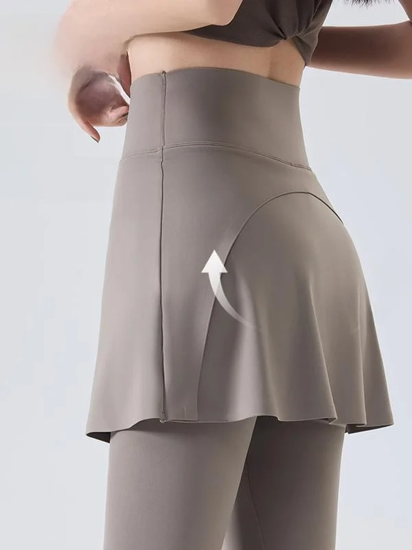 Falda de cuero fino para mujer, pantalones falsos de dos piezas ajustados de cintura alta para Yoga y Fitn, ropa de abrigo nueva de otoño, pantalones de capa Base