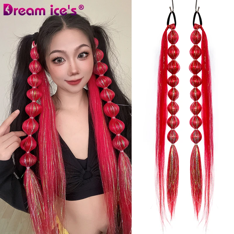 24inch Synthetic Ponytail Extensions Bubbles Hair Long Straight Hair Tail Hair Extensions Wrap Rubber Band Fake Hair Horse tail