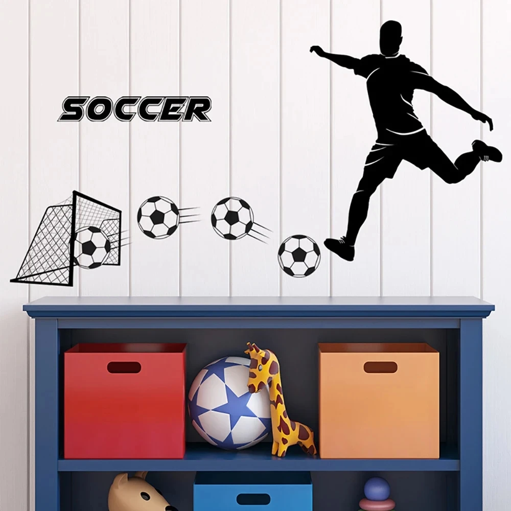 

Soccer Football Goal Shoot Strong Sports Man Silhouette Wall Stickers Kids Room Living-room Home Decor Decal Wallpaper Poster