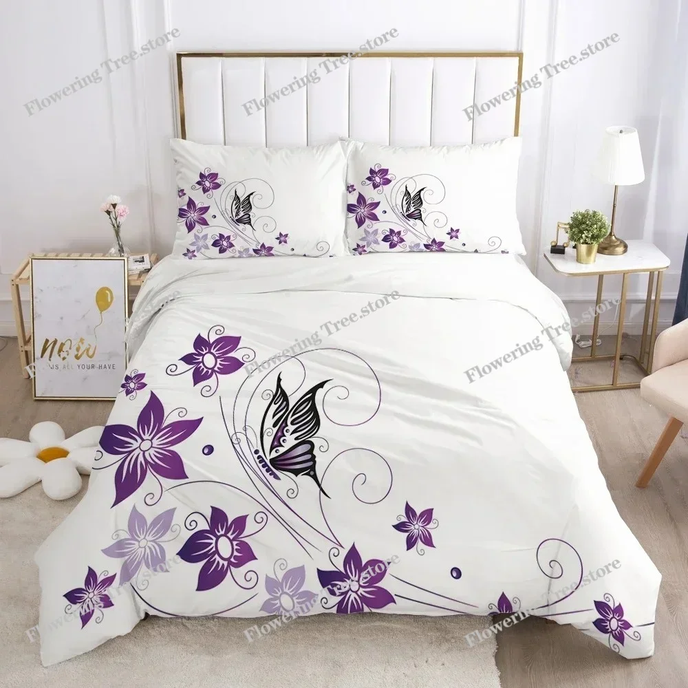 3D Printed Classic Duvet Cover Sets Flower Butterfly King Queen Full Twin Double Quilt Covers Pillowcases Bedding Set 3