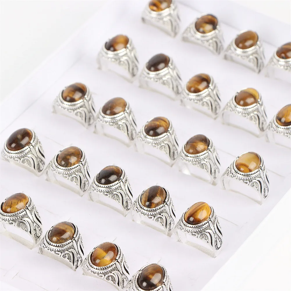 20Pcs/Lot Fashion Vintage Antique Natural Stone Rings Jewelry Gifts For Women Men Wedding Birthday Party