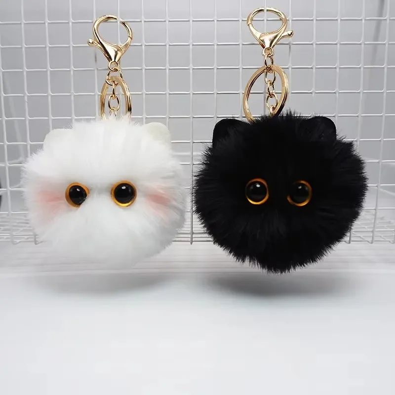 Cute Blush Black Briquette Keychain Stuffed Animal Backpack Charms for Women Black Cats Key Ring Gift for Women Girl