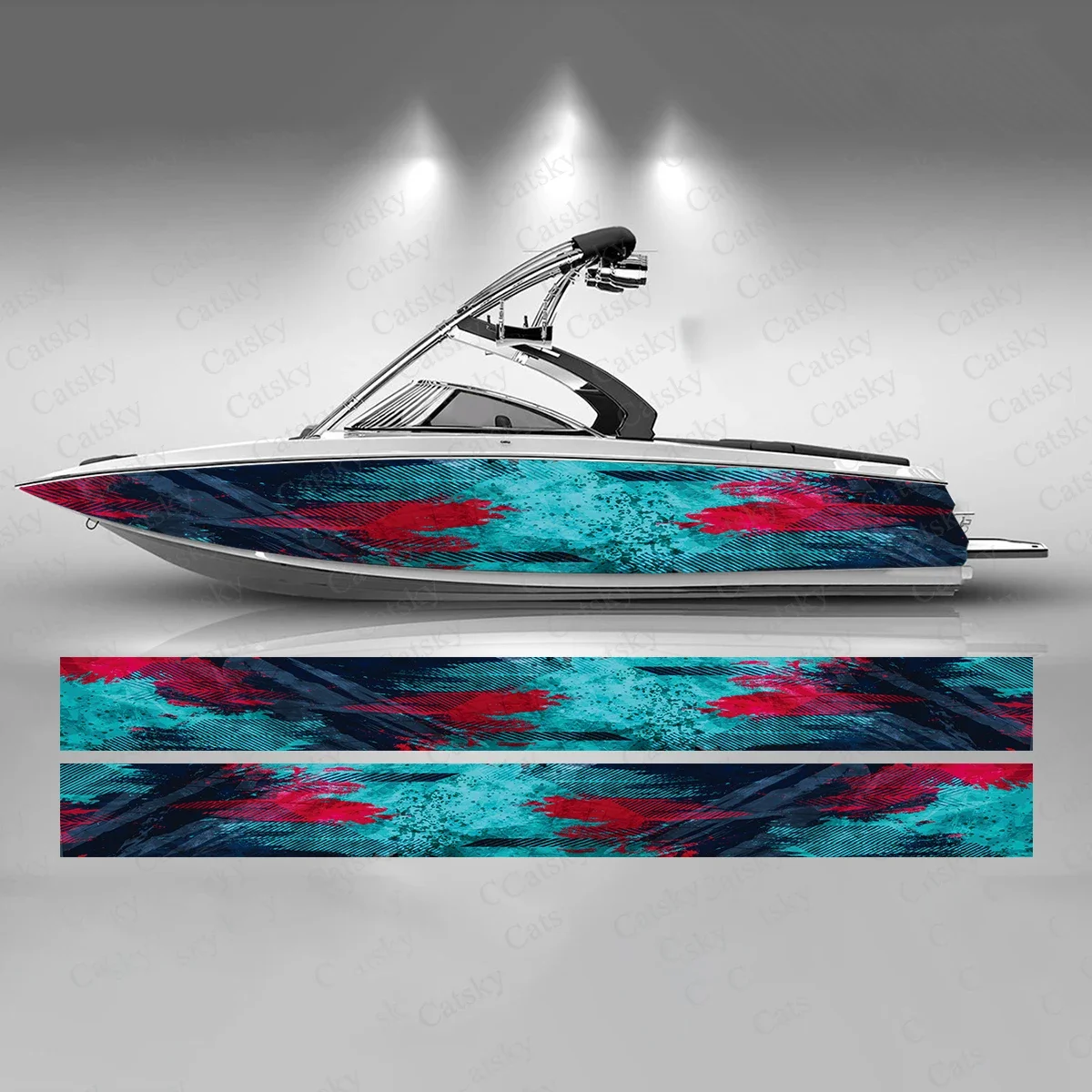 Abstract Light Blue Colorful Boat Sticker Fashion Custom Fish Boat-Sticker Vinyl Waterproof Boat Wrap Graphic Boat Wrap Decal