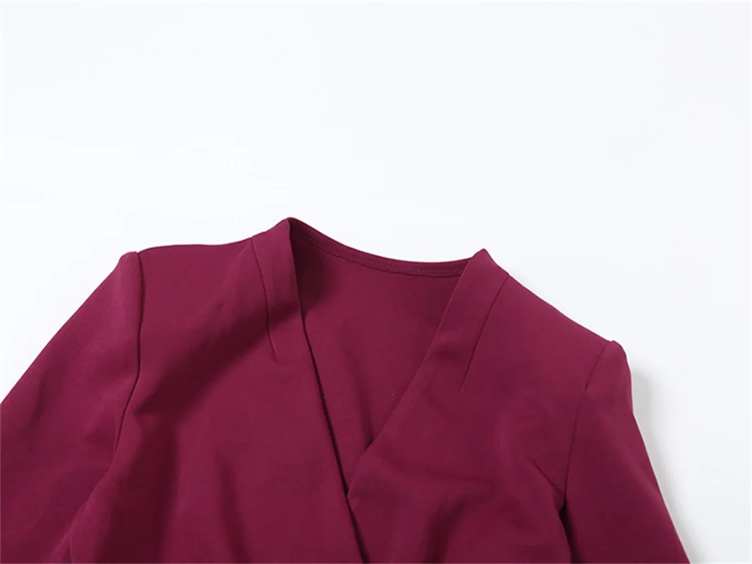 Blazer à col en V pour femme, jupe trempée bordeaux, veste à un bouton, tenue formelle décontractée, mini robe courte, tenue de Rh, manteau de fête, 1 pièce