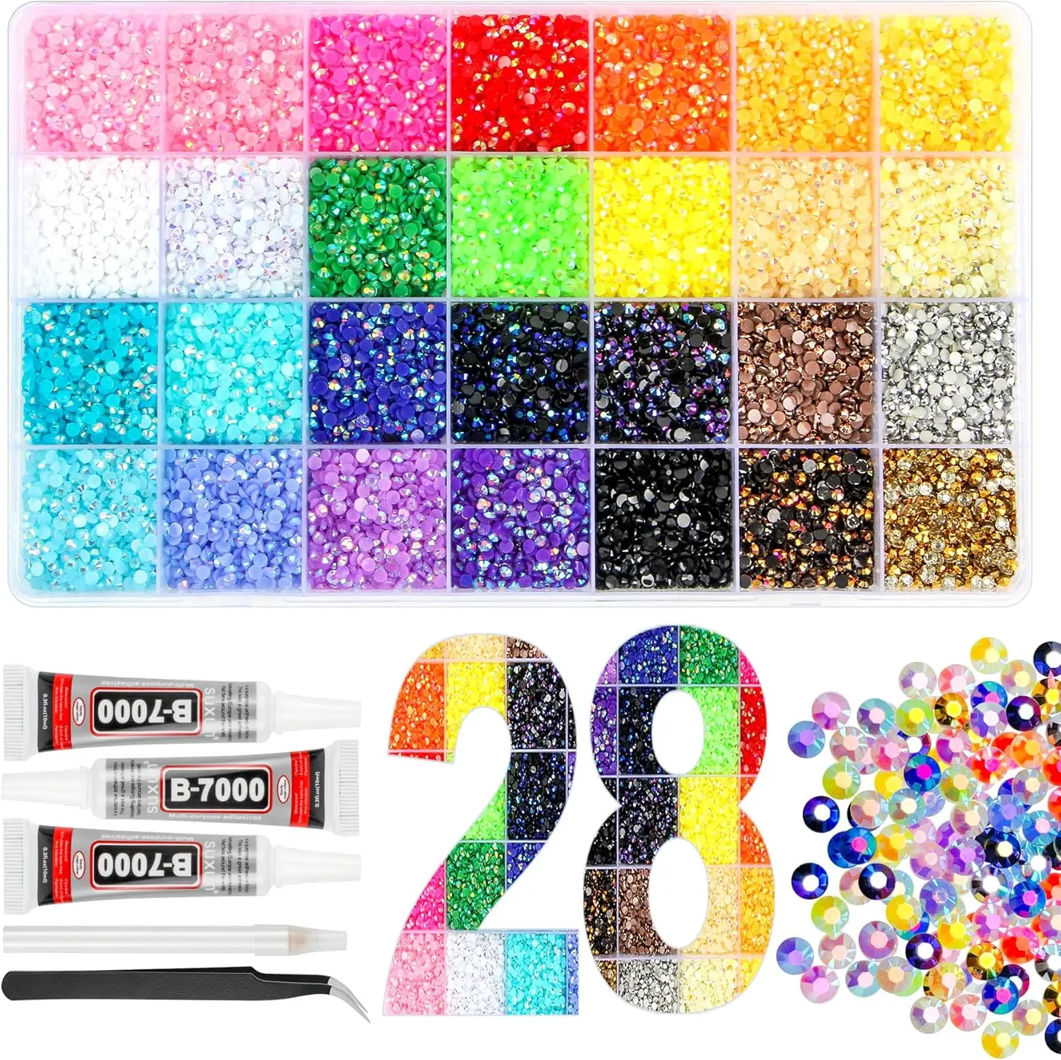 

35000Pcs Resin Jelly Rhinestones, 28 Colors 3mm Flatback Gems for Diamond Art and Crafts