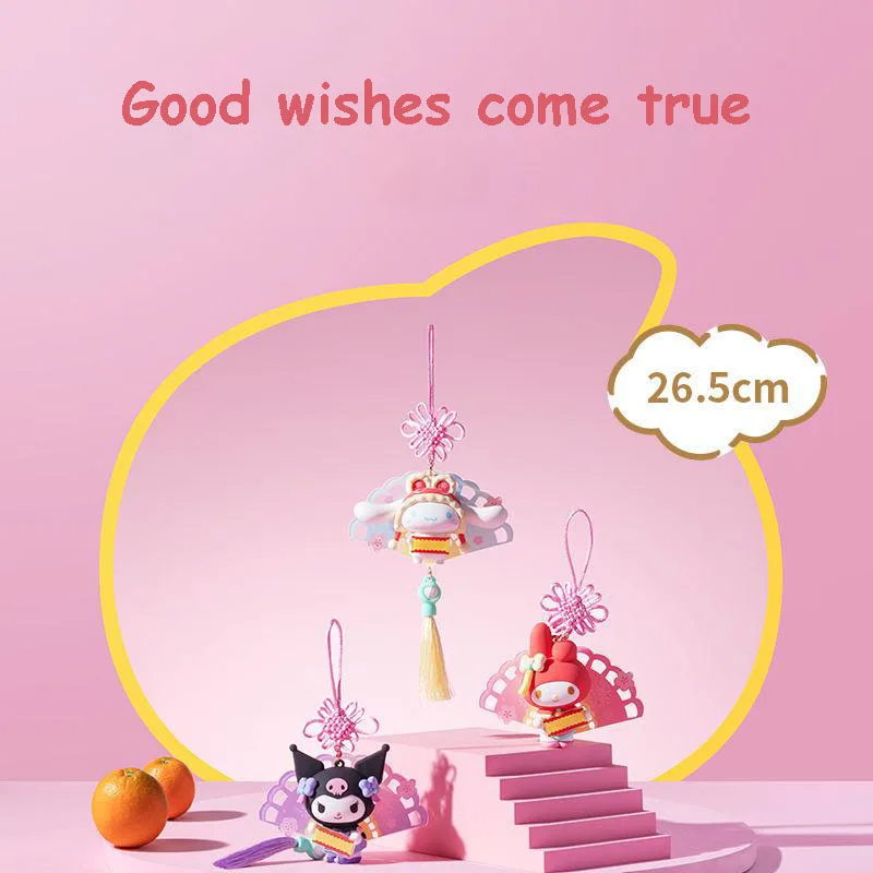 

Sanrio Characters Lucky Flower Fan Series Pendants Cartoon Kuromi Bedside Household Car Hanger Kawaii Multi-Function Pendant