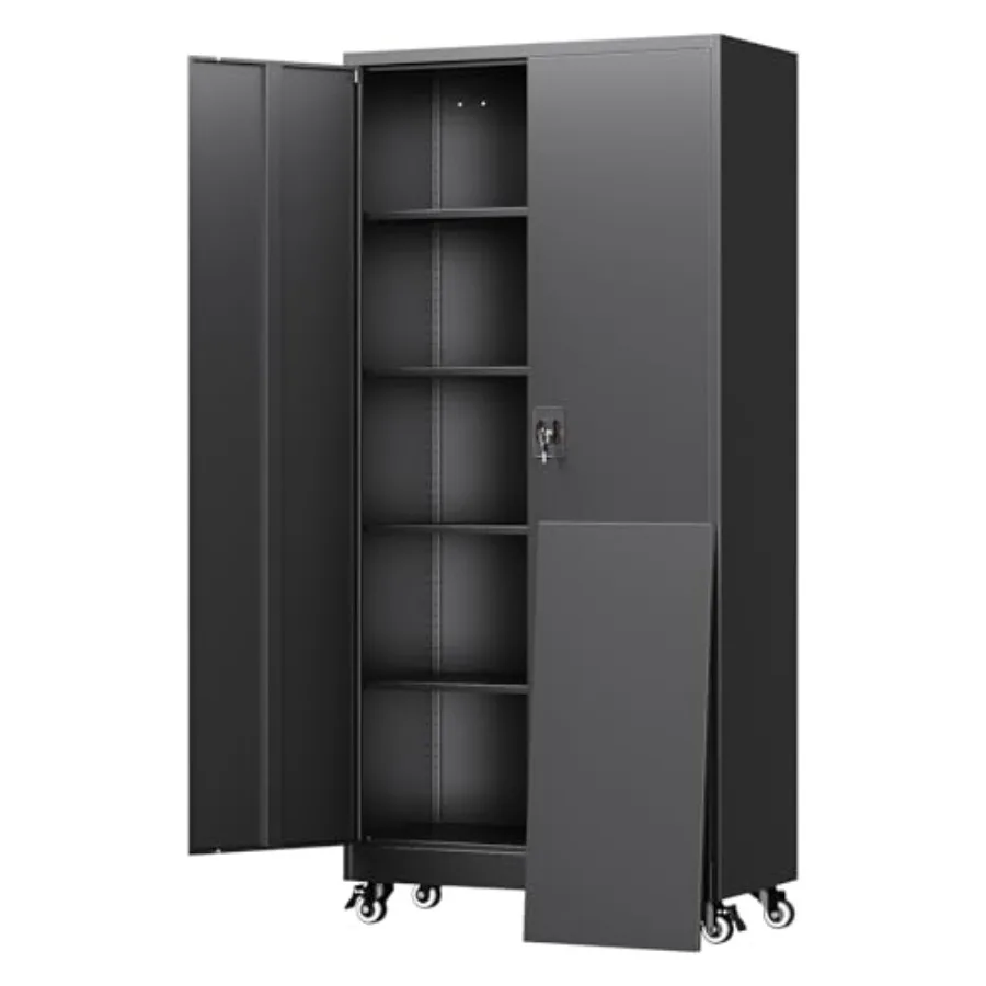 

Metal Garage Storage Cabinet with Locking Doors and Adjustable Shelves- 75" Rolling Steel Tool Cabinet for Home Office Garage W