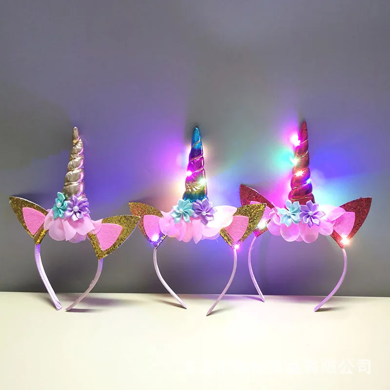 Led Unicorn Headband for Birthday Unicorn Theme Party Supplies Girls Birthday Party Flower Unicorn Hair Bands Party Favor