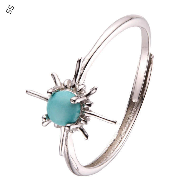 

S925 Silver Open Ring with Colorful Gemstone Natural Blue Tiger Eye Turquoise Garnet Simple Hand Finger Jewel Accessories