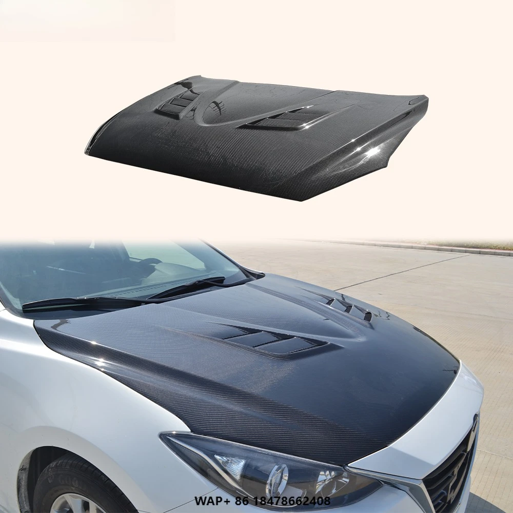 For 3 Axela 2014-16 5D Hatchback Carbon RX Style Front Vented Hood Bonnet