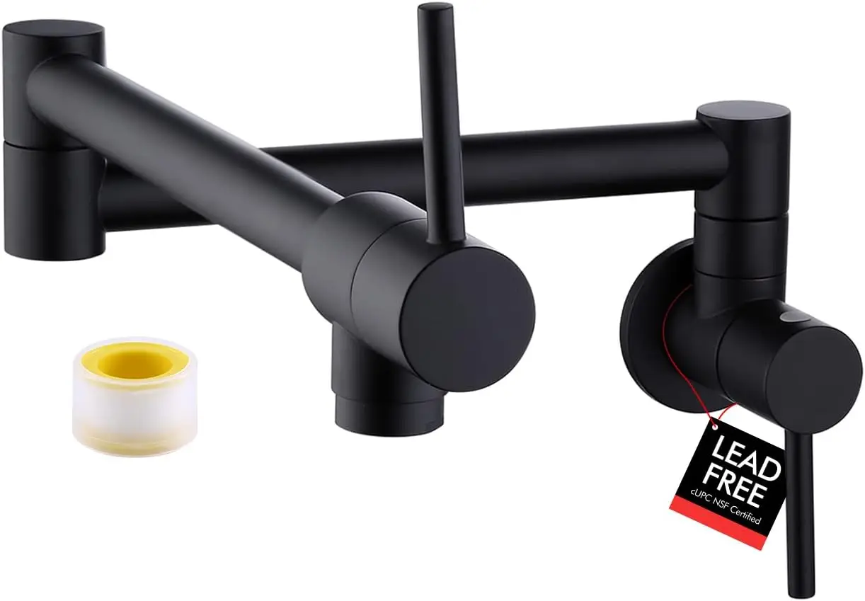 

Wall Mount Pot Filler Faucet, Double Joint Swing Arm, Matte Black, Lead-Free, cUPC Certified