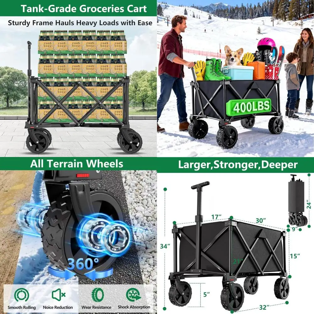 

Складная тележка с большими колесами, грузоподъемность 400 фунтов, подходит для активного отдыха и покупок