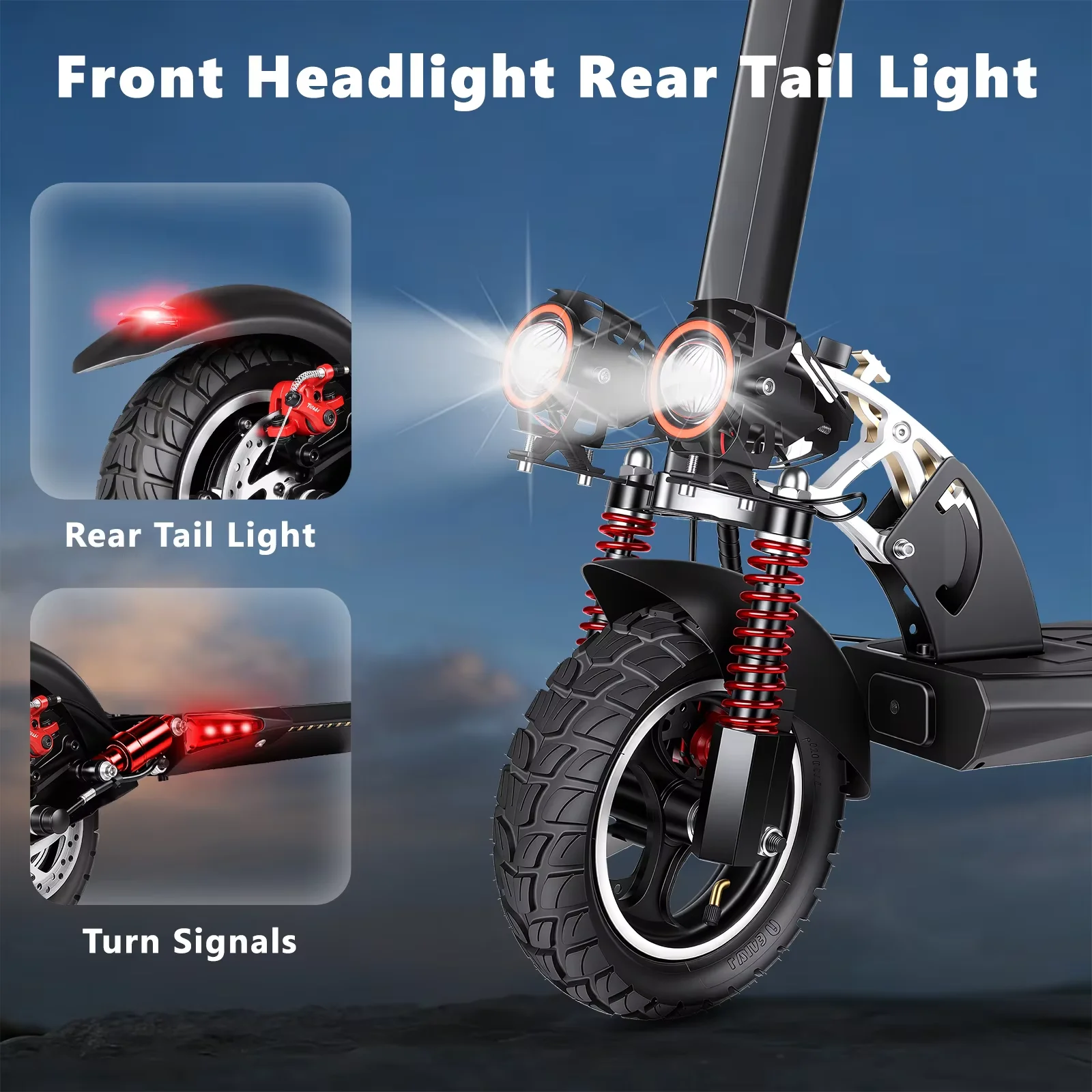 SUNNIGOO Commuter E-Scooter 48V 800W 10 Zoll Offroad-Reifen Angel-Eye-Scheinwerfer Elektroroller für Erwachsene Faltbarer E-Scooter IP54 Wasserdicht 15Ah Lithium-Batterie Abnehmbarer Sitz Doppelte Stoßdämpfung Scheibenbremse – Detail 5