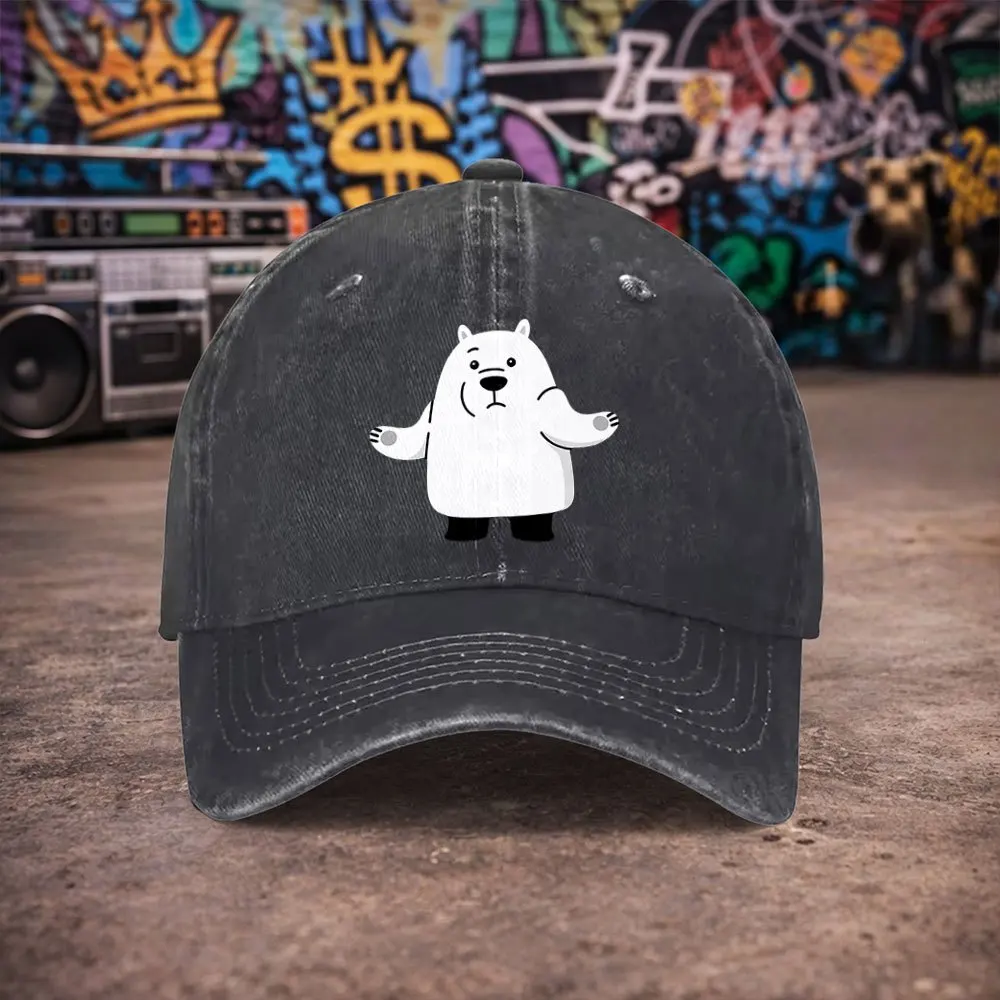 1pc Unisex Polar Bear Trio Naked Bears Vintage Washed Baseball Cap - Men's Trendy Hat - Versatile Duckbill Cap - Fun Print - A U