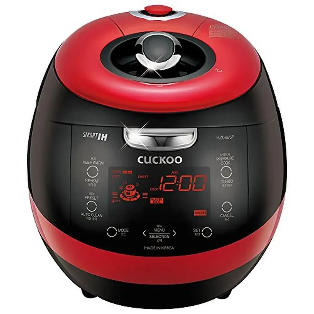 6-Cup Induction Heating Pressure Rice Cooker 13 Menu Options Auto-Clean Voice Guide Korean Made Black/Red Voice Guide Handler