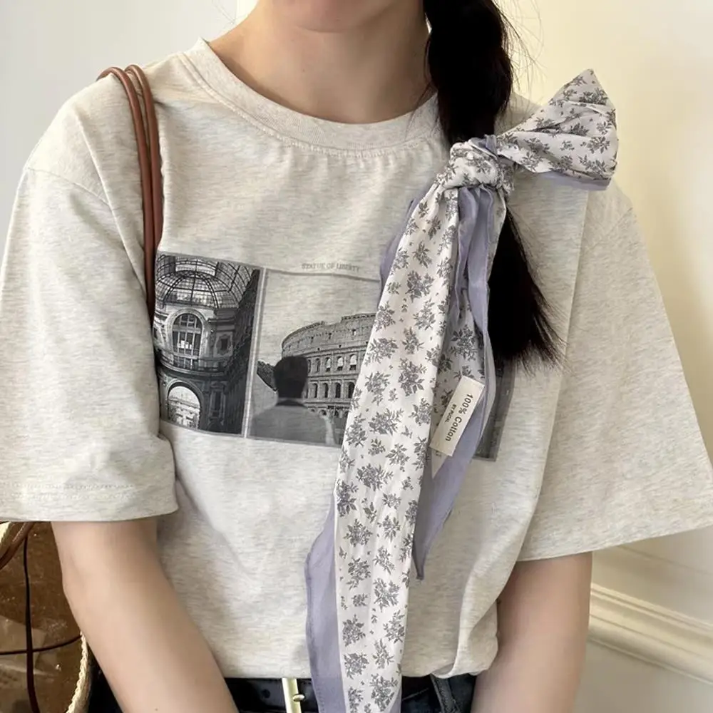 Bloemenontwerp Lente Sjaal Voor Vrouwen Koreaanse Kleine Verse Zijden Sjaal Sjaal Zomer Strand Driehoek Haar Hoofd Wrap Sjaals