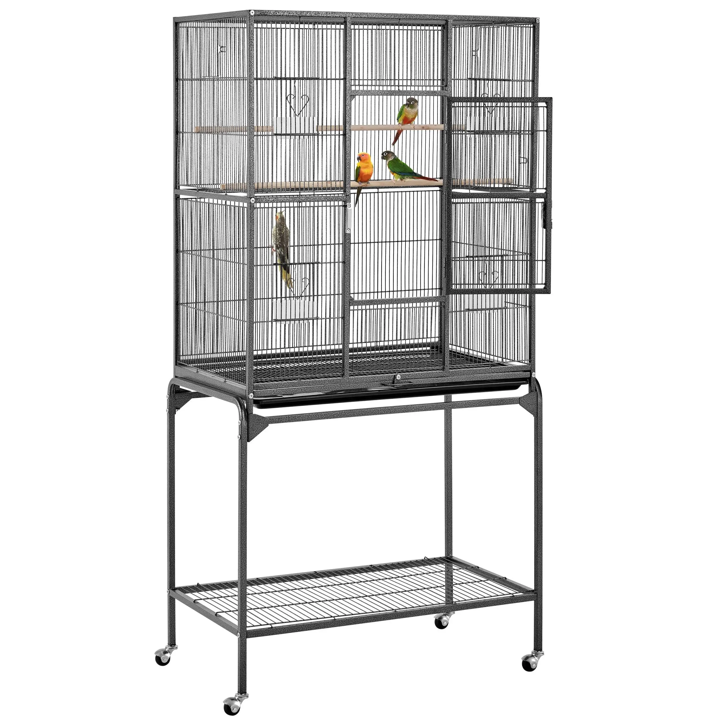 63-Inch Wrought Iron Rolling Large Bird Cage for African Grey Small Quaker Amazon Parrots Canary Bird Flight Cage