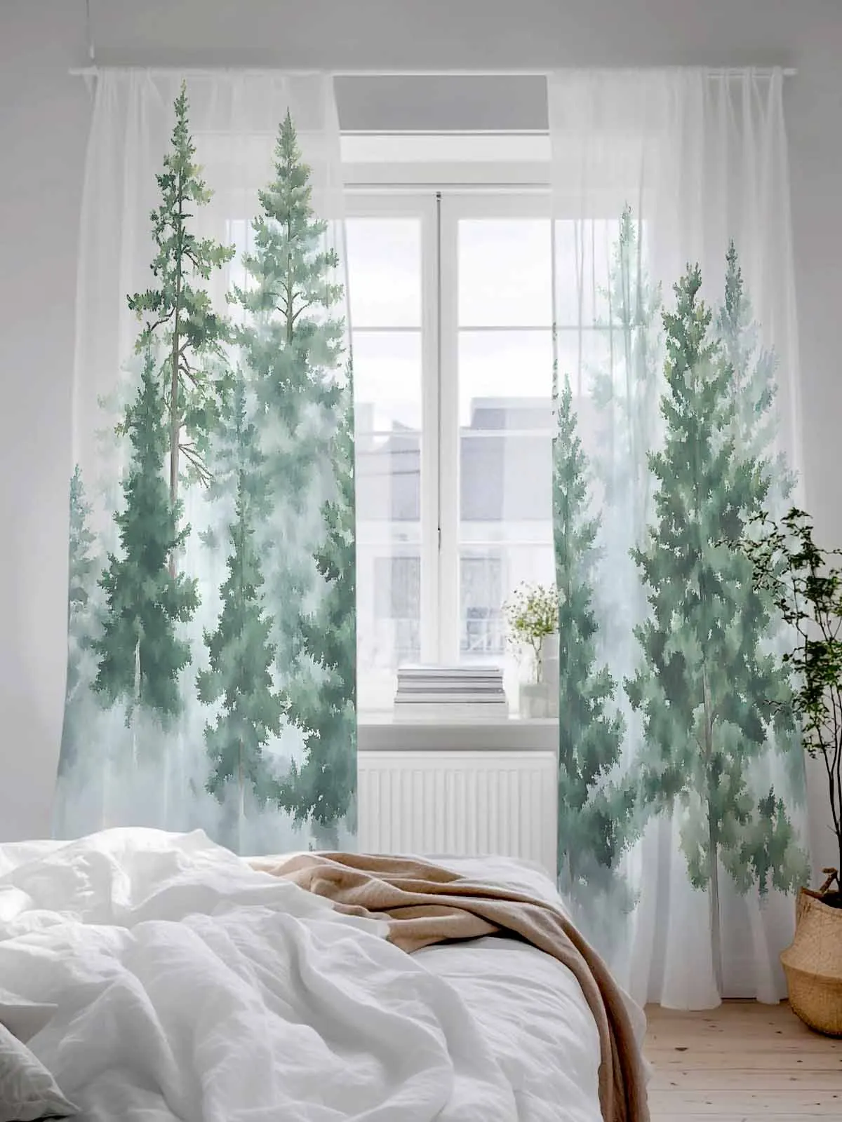 

Акварельное лесное дерево, тюлевые прозрачные шторы для гостиной, спальни, кухни, украшения, вуаль, шторы из органзы