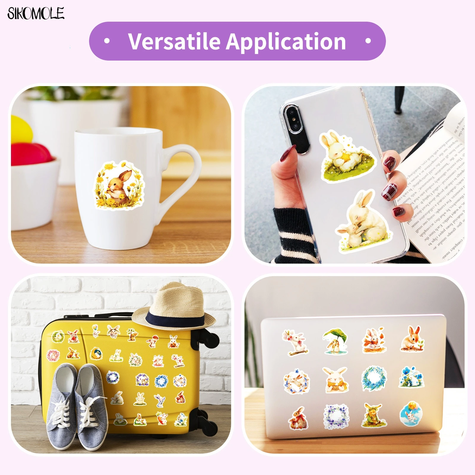 만화 귀여운 토끼 스티커 동물 다채로운 DIY 휴대폰 노트북 기타 여행 수하물 스케이트보드 장난감 그래피티 스티커, 10 개, 30 개, 50 개