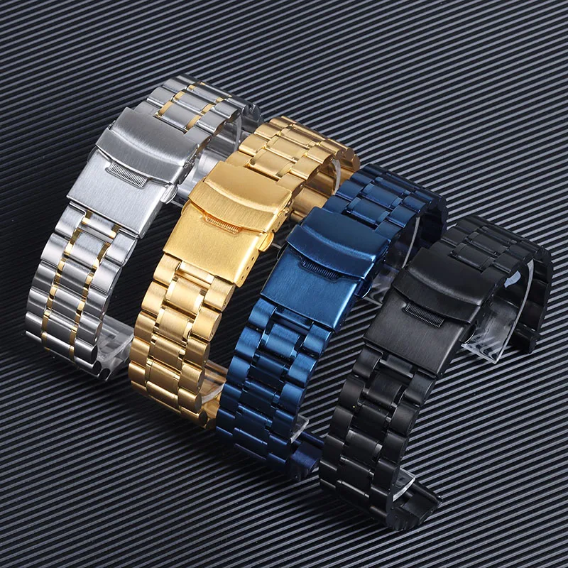 Arc End Solid Steel Watch Strap 18mm 20mm 22mm 24mm Stainless Steel Watchband Folding Buckle Men Universal Replacement Bracelet