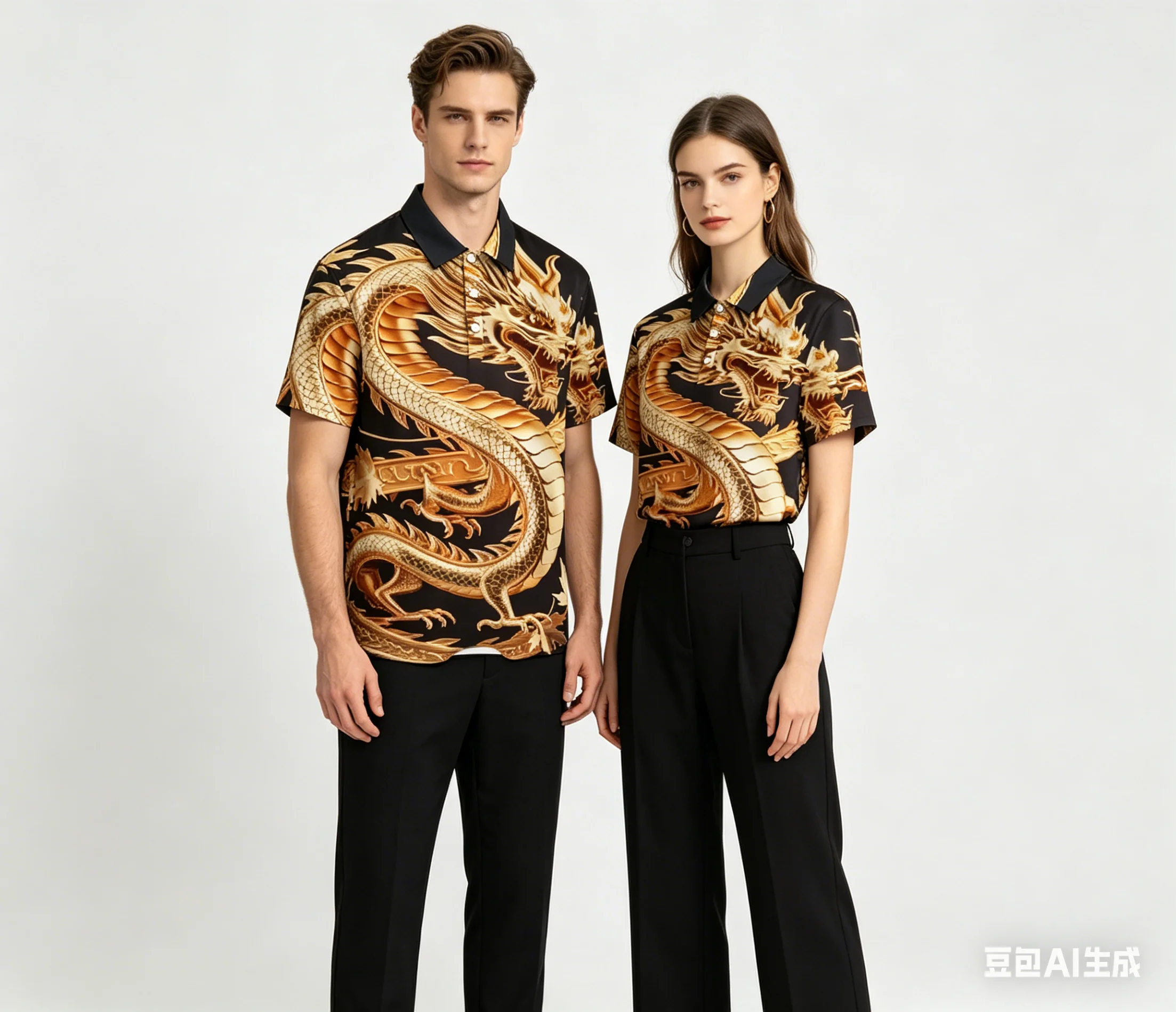 Men's 3D Golden Dragon Print Polo Shirts Chinese Dragon Graphic Short Sleeve Casual Streetwear Top High Quality Shirts