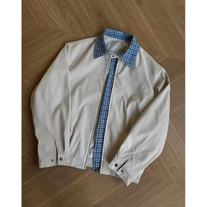 New Spring American-Style Faux Two-Layer Jacket, Soft Shell Fabric Plaid Inner Lining, Outdoor Camping, Travel, Daily Wear