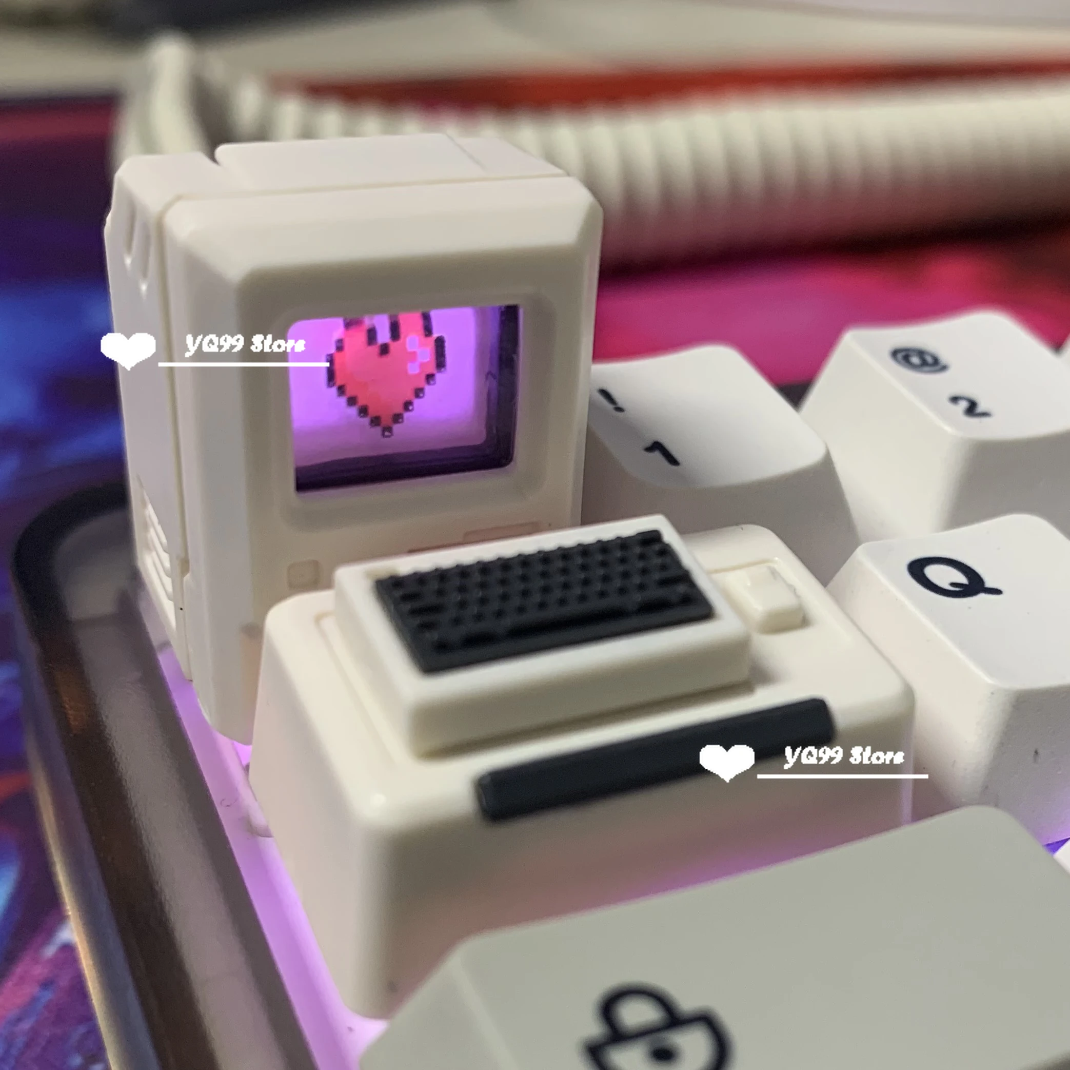 Key Cap White + Pink Color Matching ESC 1.5U Tab Keycaps Girl Gift Retro Computer Personality Translucent Keycap for MX Switch